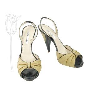 Oscar de la Renta Couture Straw Bow Pumps, Black Leather